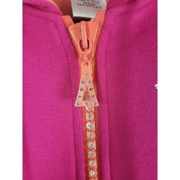 Quacker Factory Full Zip Hoodie XL Womens Long Sleeve Pink Jeweled Pocket Unique - Picture 7 of 13